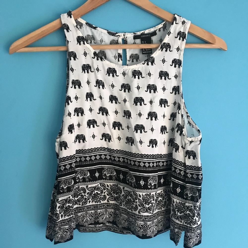 Black and white elephant crop top